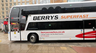 A Berrys Superfast Coach at London Hammersmith Bus Station